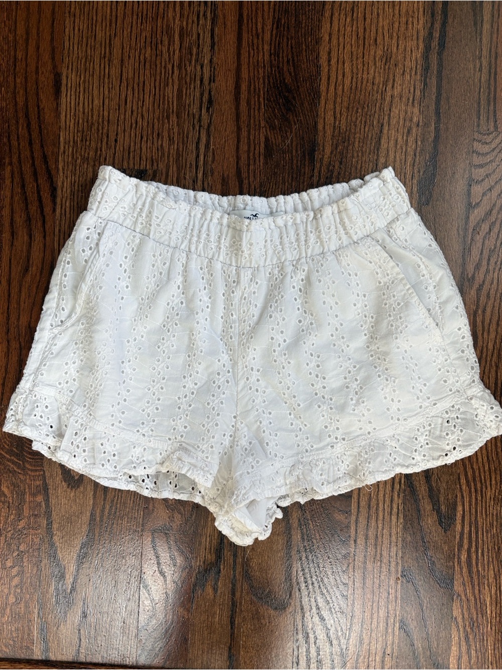 Hollister White Eyelet Ruffle Hem Shorts